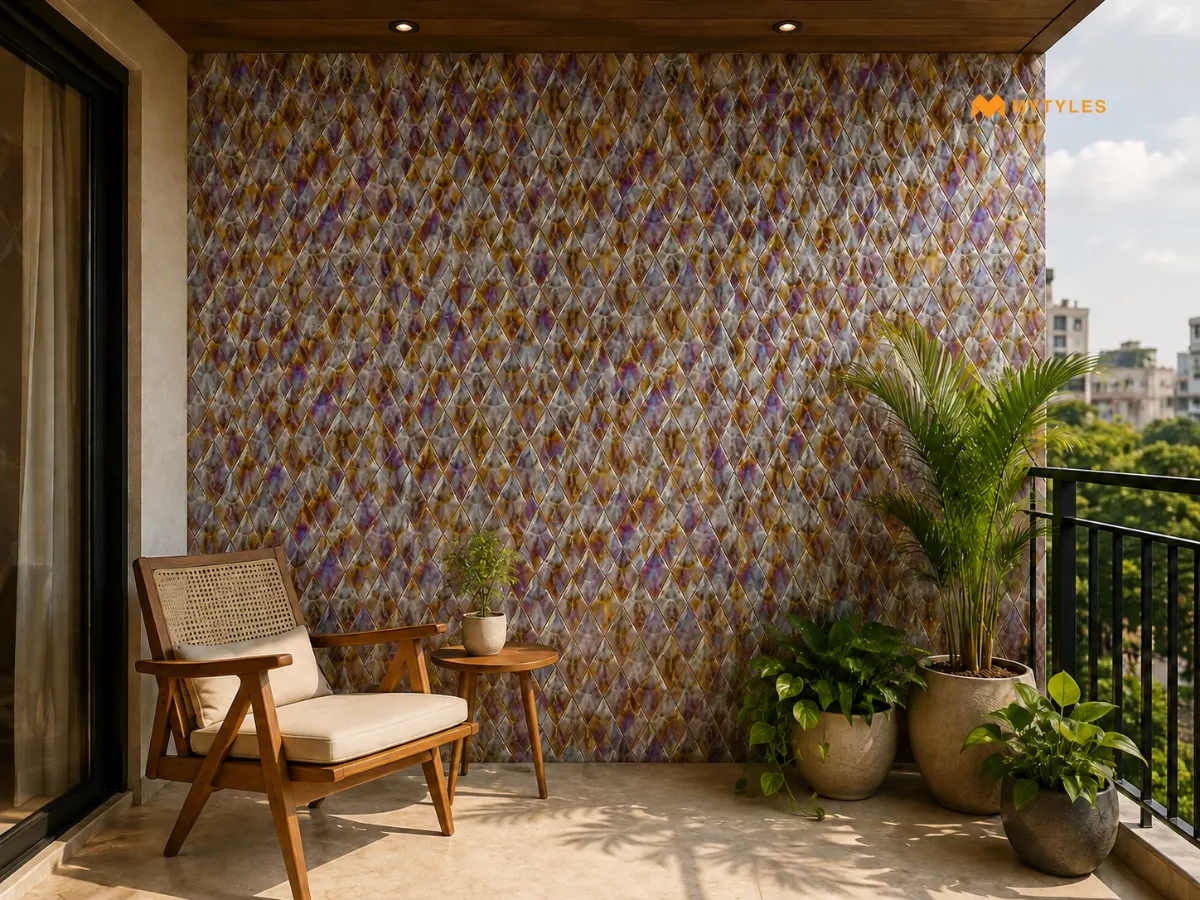 Imported Pink Diamond Mosaic Wall Tile in Balcony